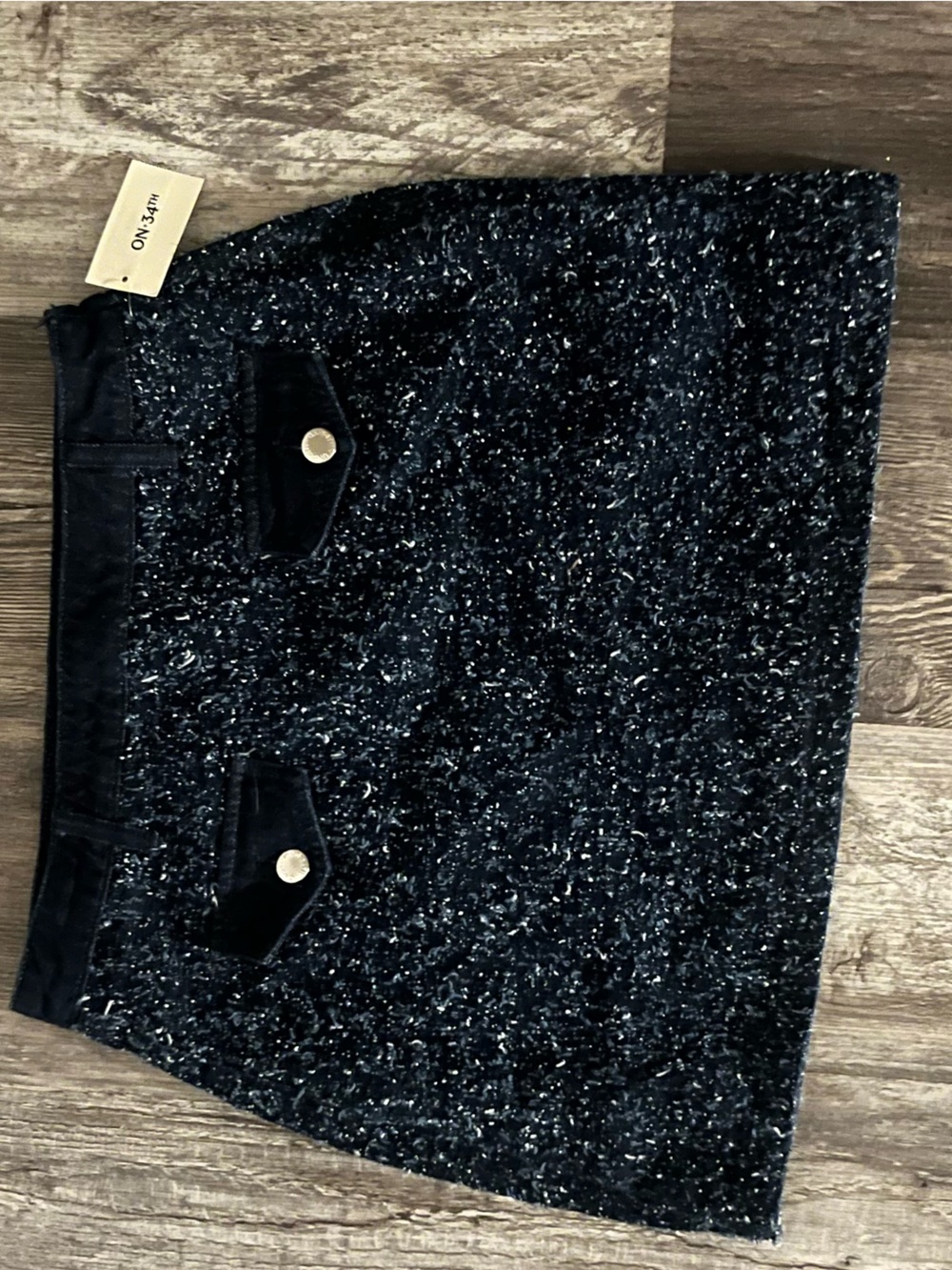 Women’s dark blue Tweed Mini Skirt with Velvet Pocket Accents (never worn)